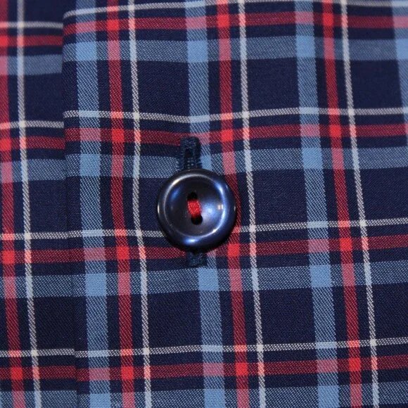 Eton NWT Dress Shirt Size 43 17 Slim Fit in Blue & Red Plaid 100% Cotton